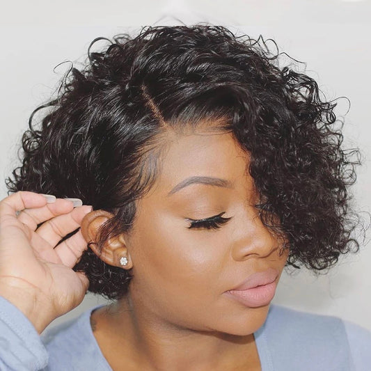 T Lace Glueless Bouncy Short Perique human hair wig