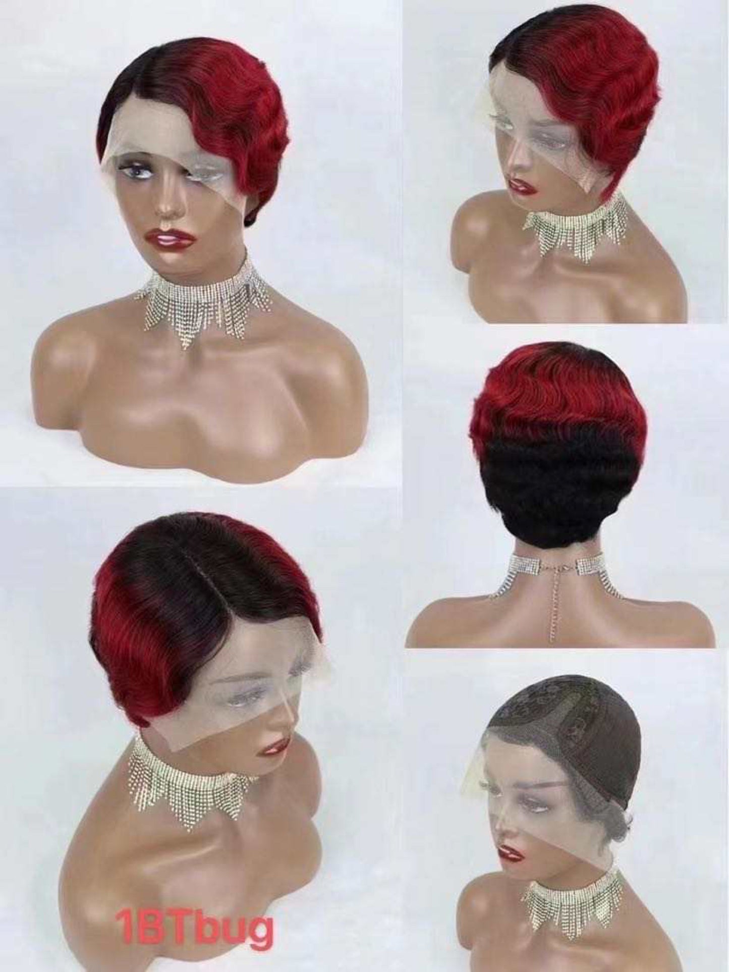 T Lace Finger Curl Pixie Glueless Human Hair Wig