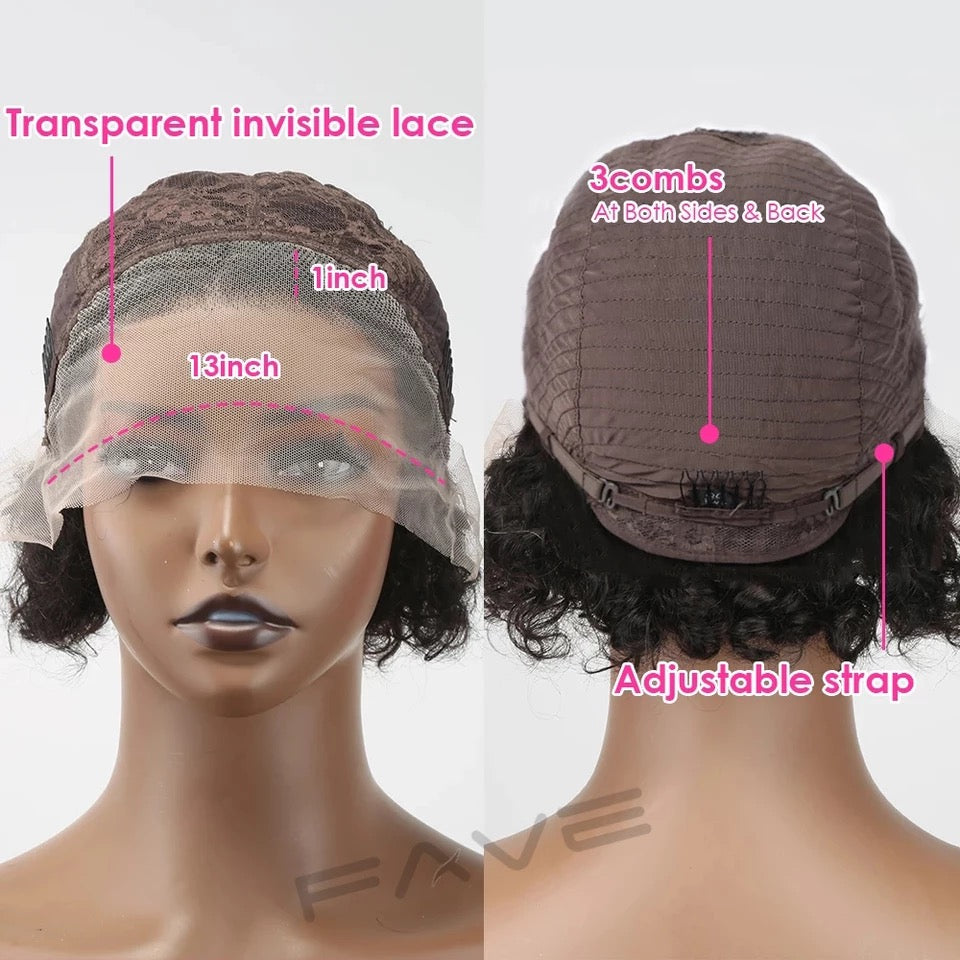 T Lace Glueless Human Hair Pixie Curl wig