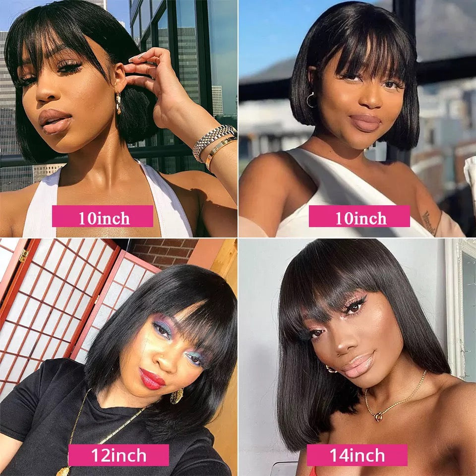 12 Inches Straight Lace Bob human hair wig with bang