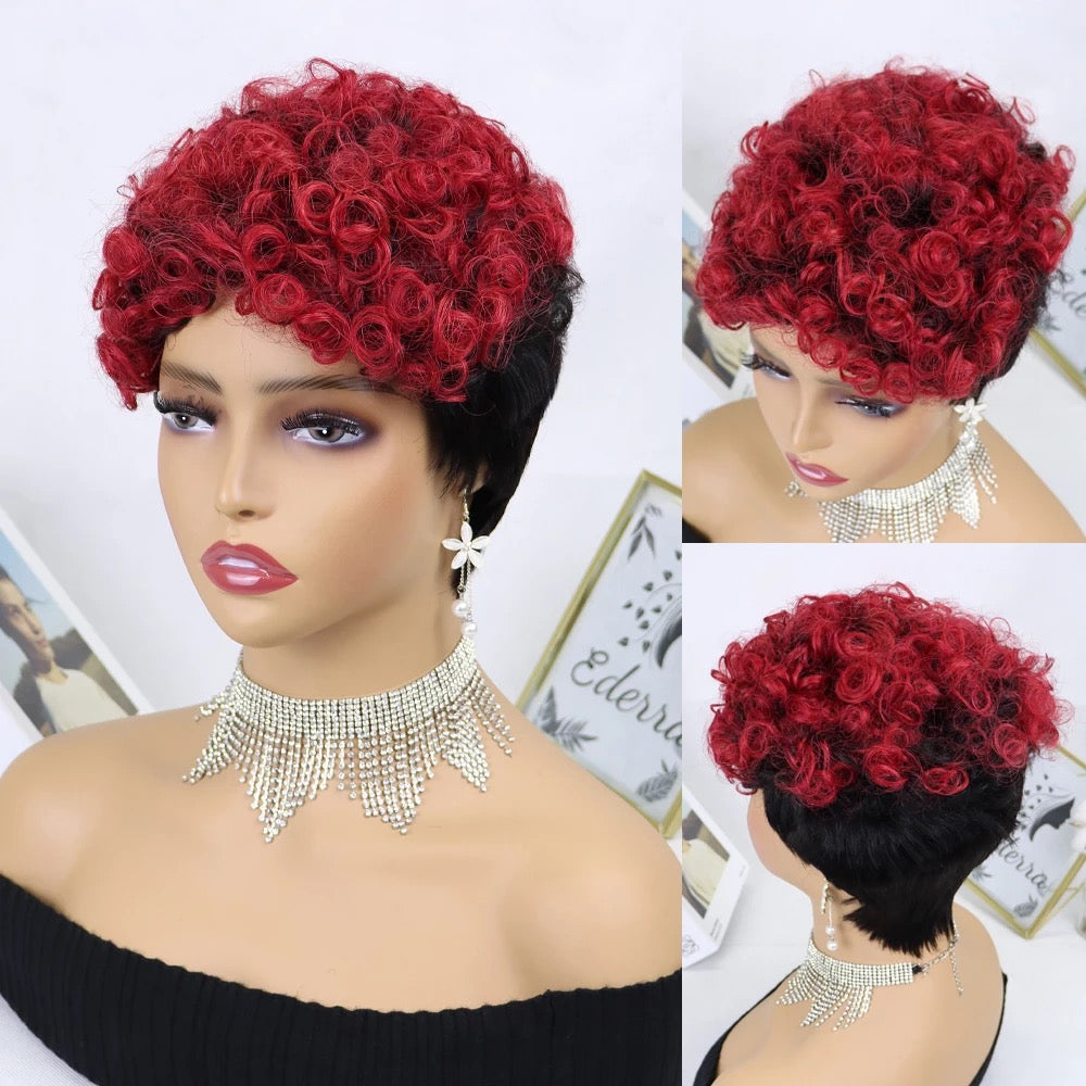 Short Pixie Cut Human Hair Wigs with Curl