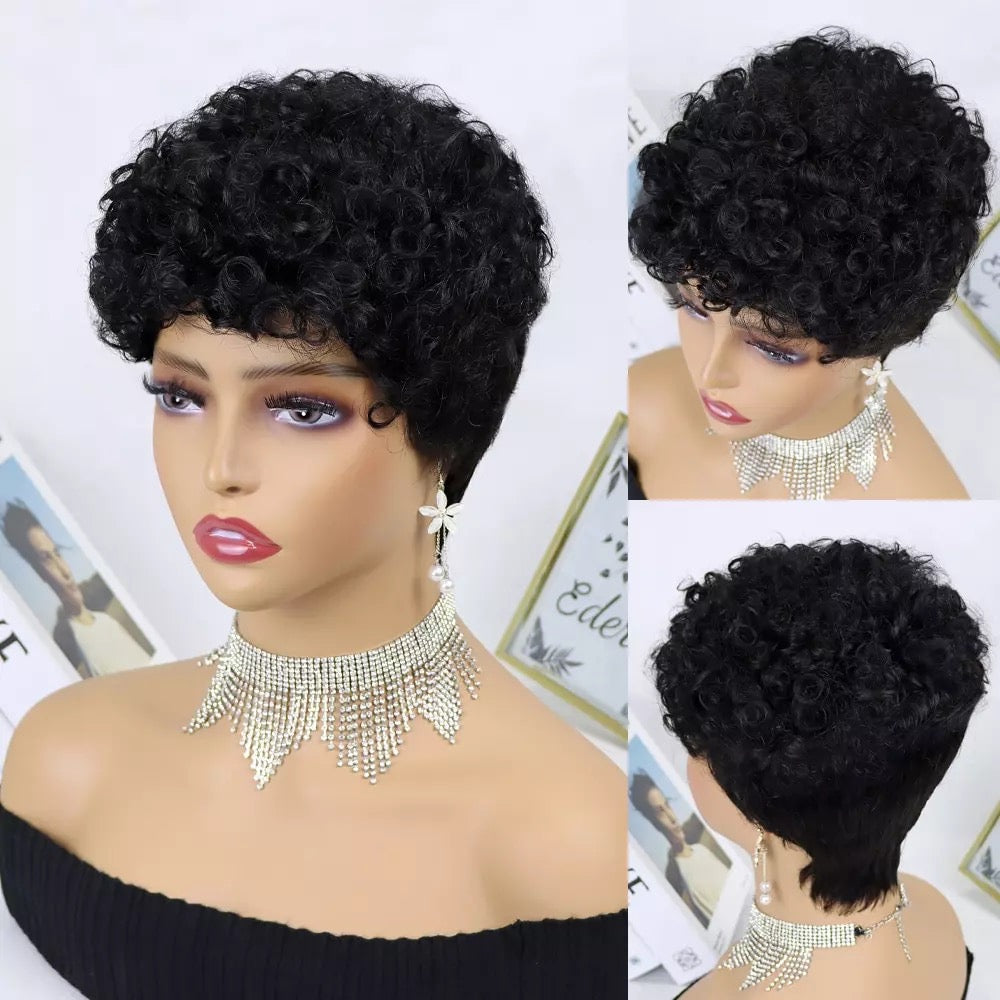 Short Pixie Cut Human Hair Wigs with Curl