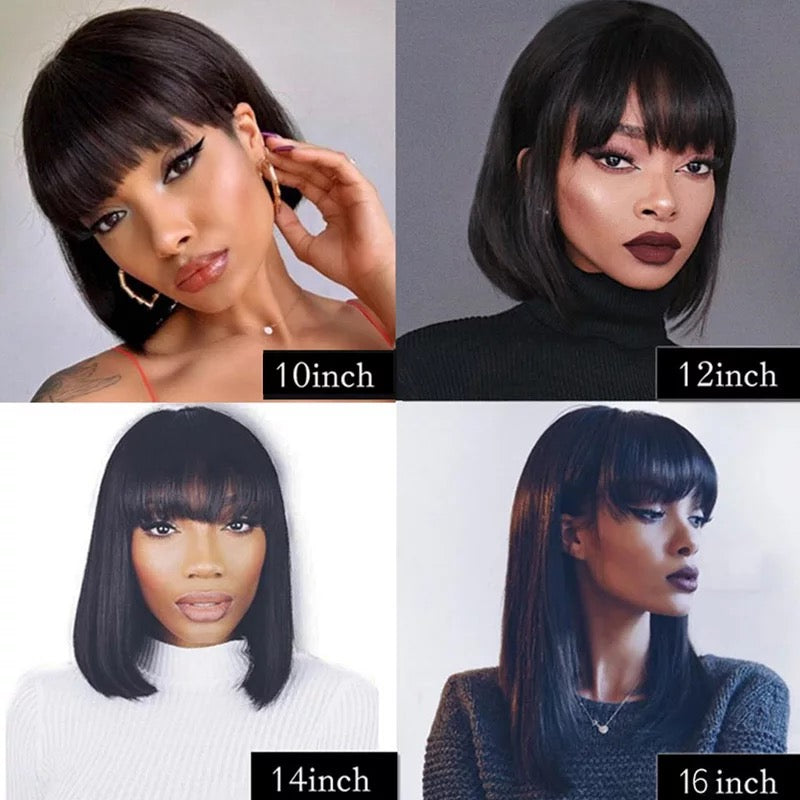 12 Inches Straight Lace Bob human hair wig with bang