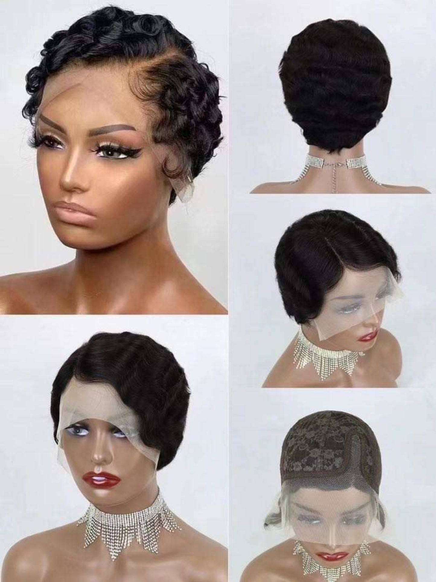 T Lace Finger Curl Pixie Glueless Human Hair Wig