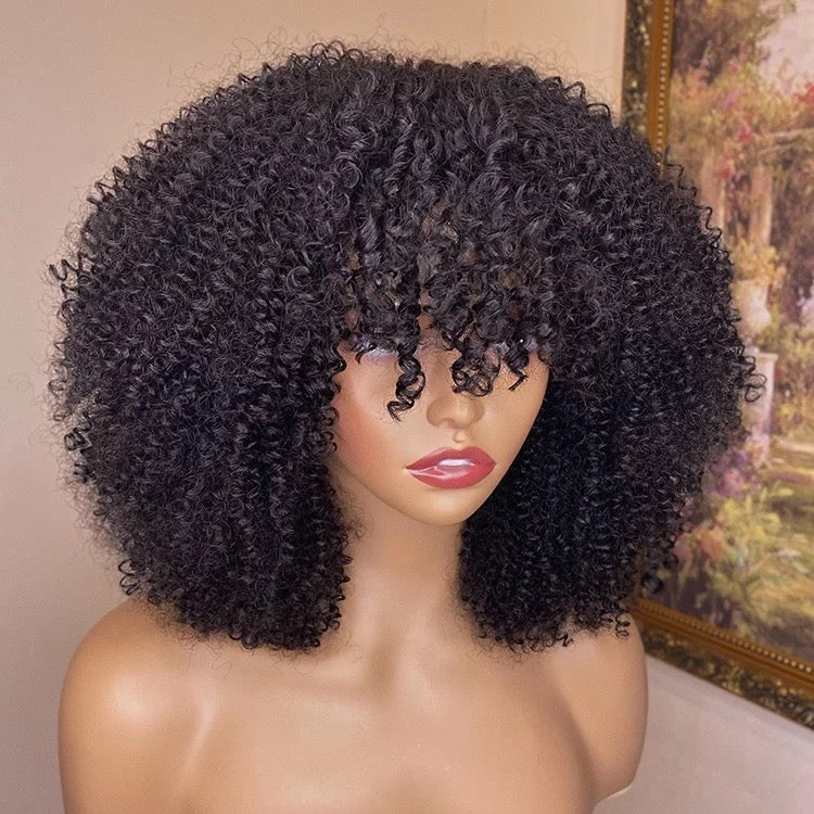 Afro Human Hair wig with Bangs
