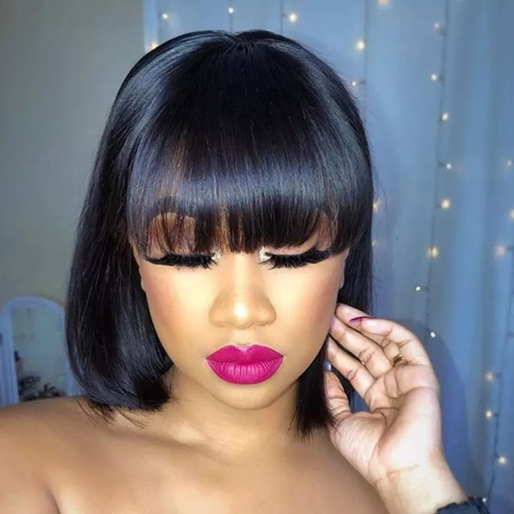 12 Inches Straight Lace Bob human hair wig with bang