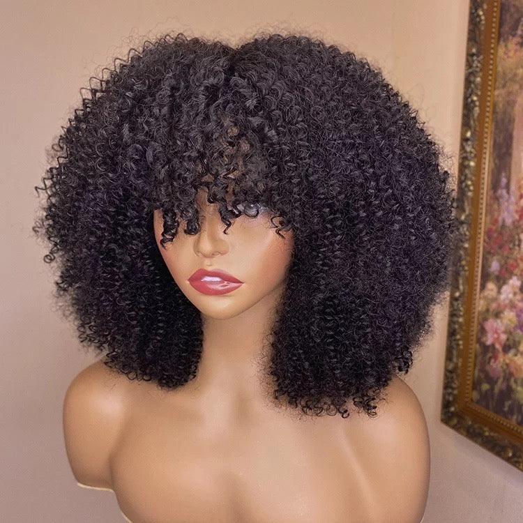 Afro Human Hair wig with Bangs