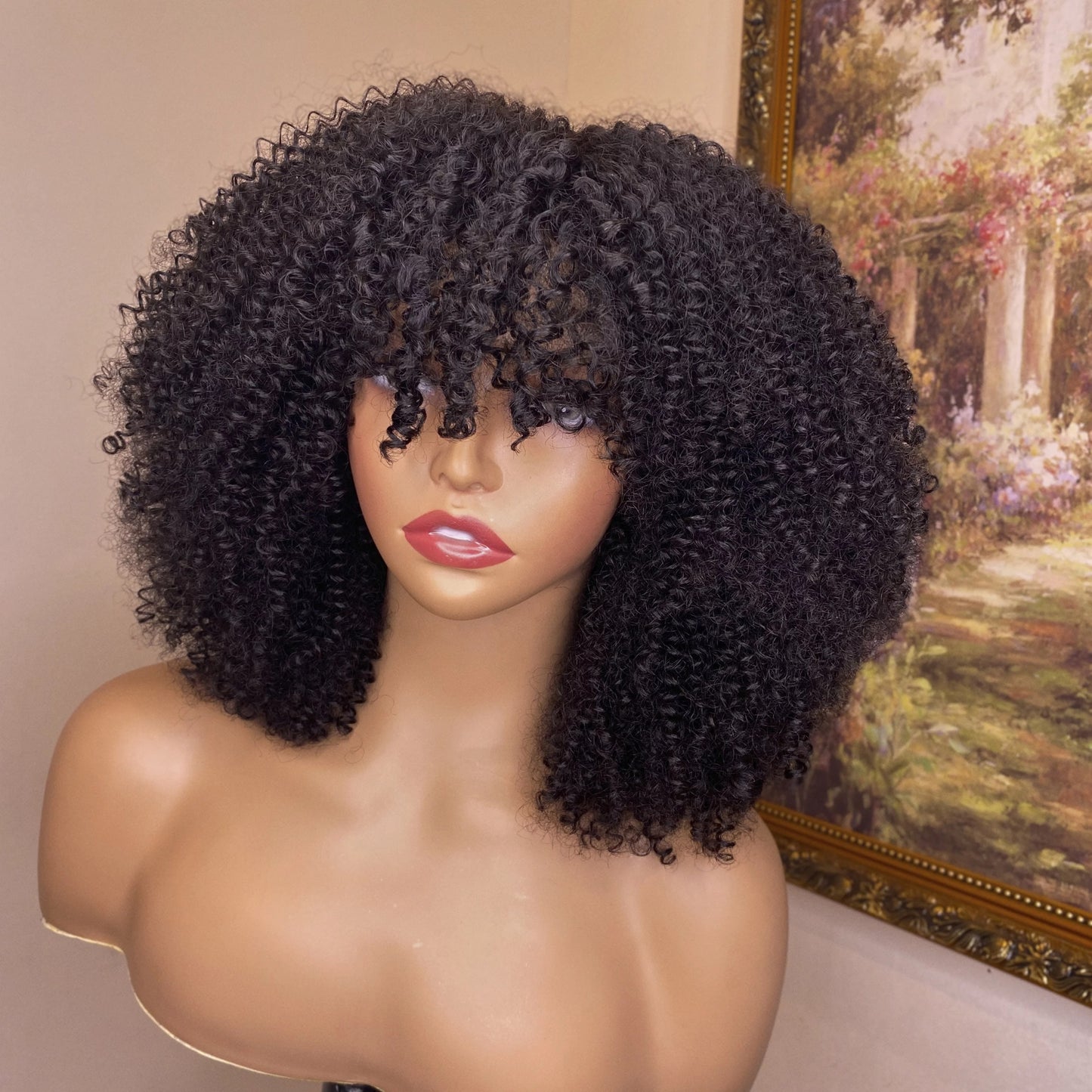 Afro Human Hair wig with Bangs