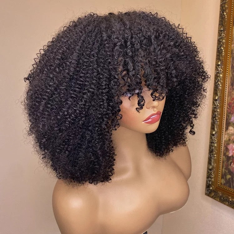 Afro Human Hair wig with Bangs