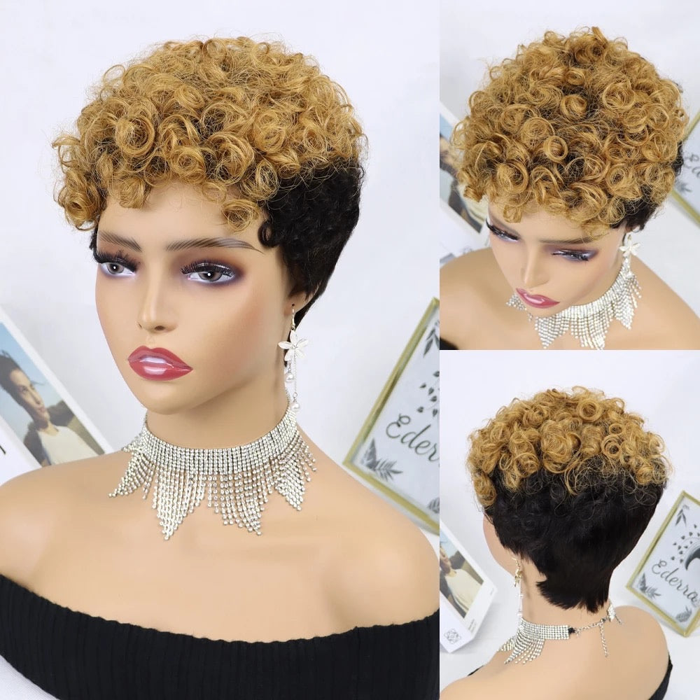 Short Pixie Cut Human Hair Wigs with Curl