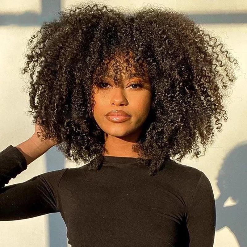 Afro Human Hair wig with Bangs