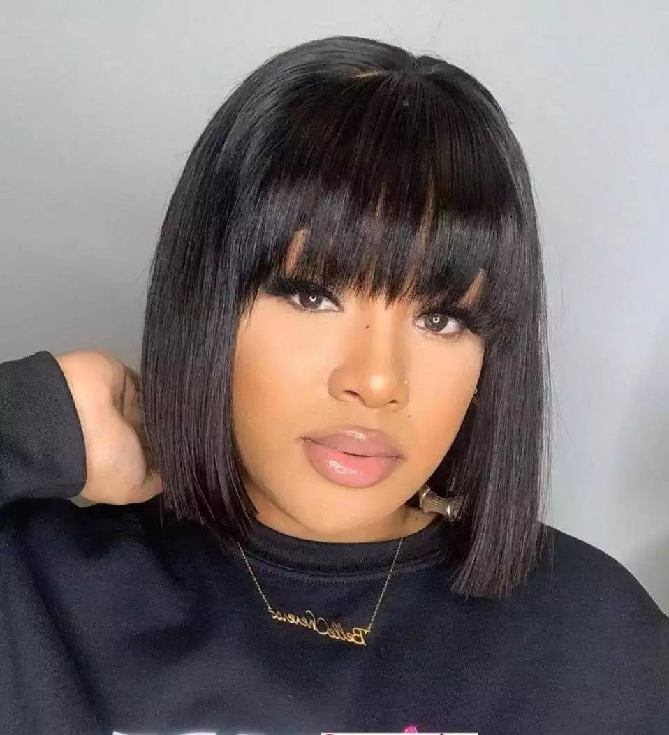 12 Inches Straight Lace Bob human hair wig with bang