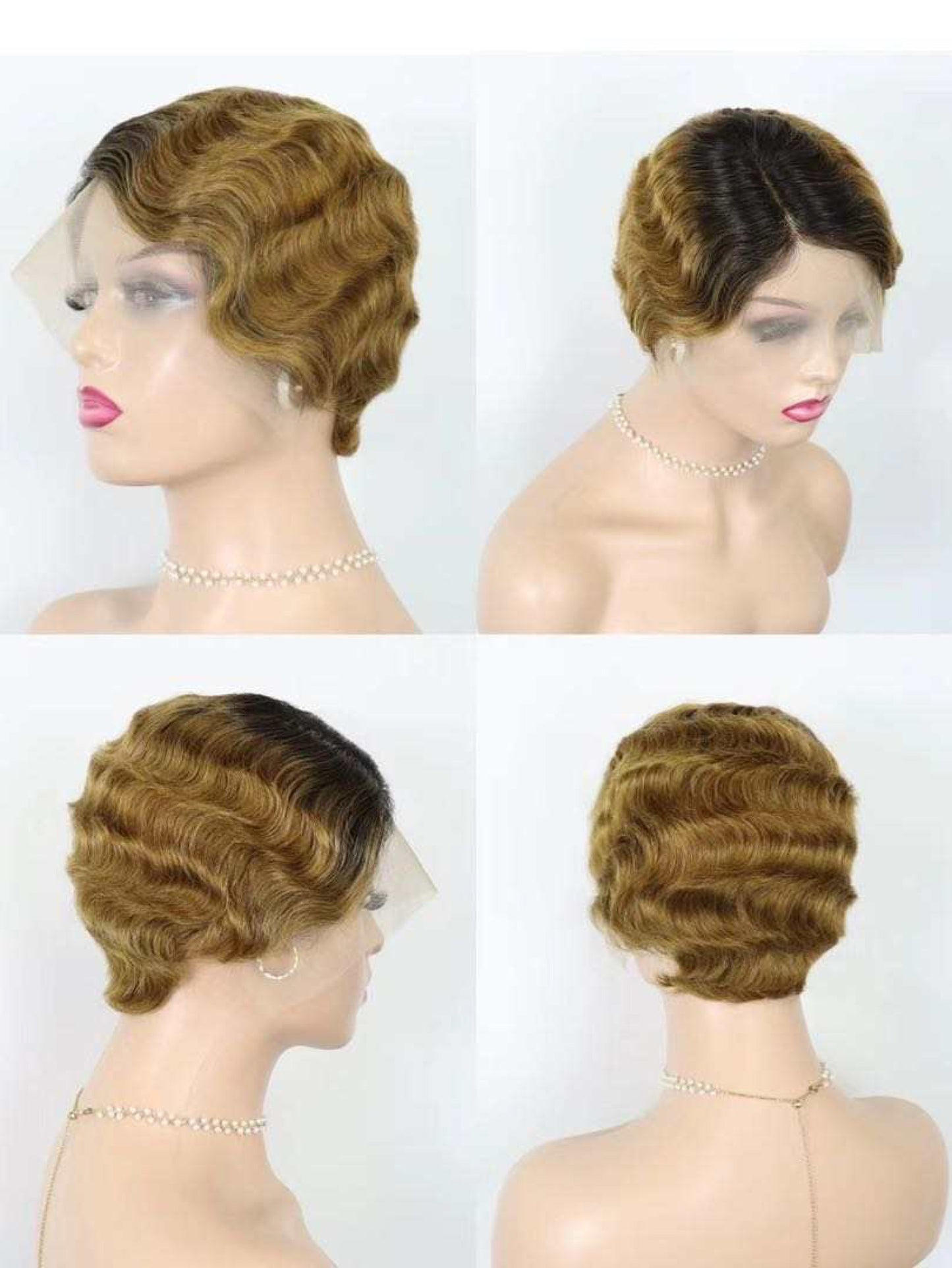 T Lace Finger Curl Pixie Glueless Human Hair Wig